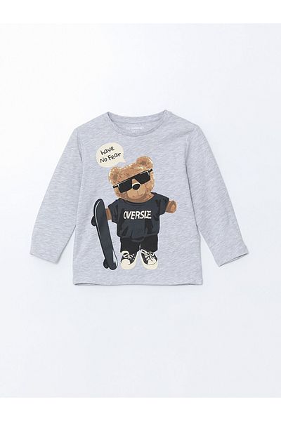 LC Waikiki Gray Crew Neck Bear Teddy Printed Boys' Pajamas Set