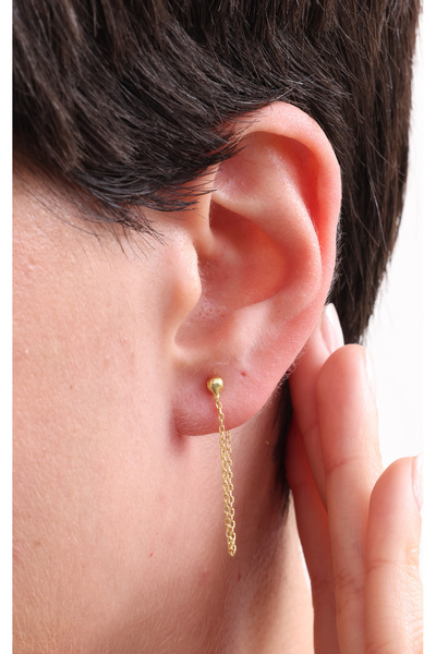 jingle bells Zincirli Toplu 925 Ayar Gümüş Küpe Altın Kaplama