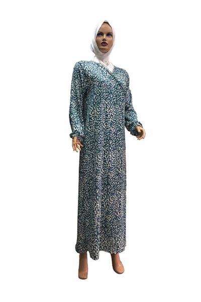 eflin Turquoise-Cream Patterned Hijab Prayer Dress - Wrapped Lace