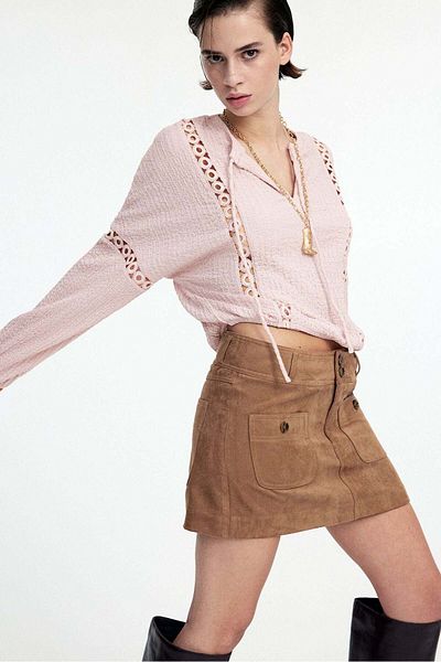H&M Lace-inset crinkled blouse