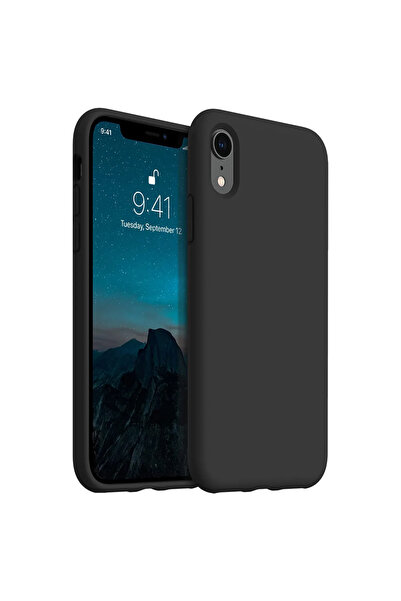 Marselit iphone XR Uyumlu Premium Lansman Liquid Silikon Kılıf İçi Kadife-Siyah
