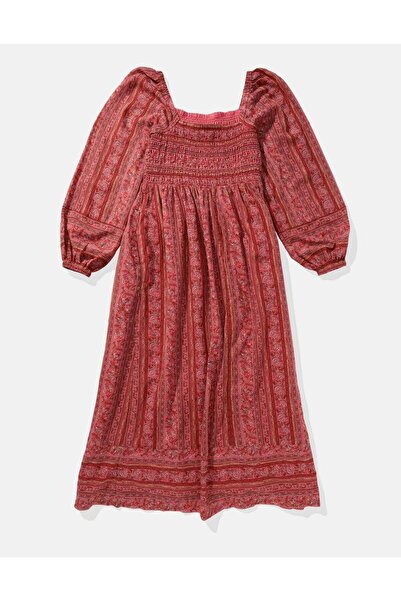 AMERICAN EAGLE AE Long-Sleeve Smocked Midi Dress