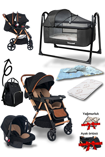 Joell Unisex 8 Parça Bebek Seti / Trendy Bebek Arabası / Beşik / Puset / Yatak / 3lü Nevresim / Çanta