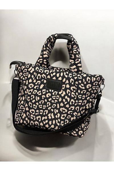 Nuggita Geantă de mână/de umăr puffer de mărime standard pentru femei - țesătură impermeabilă cu model leopard negru