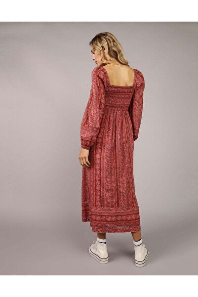 AMERICAN EAGLE AE Long-Sleeve Smocked Midi Dress