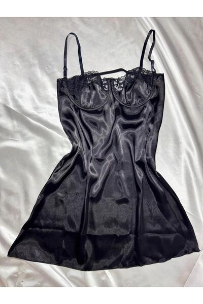 Purelove Secret Dantelli Yaka Saten Göğüs Kaldıran Balenli Sırt Detaylı Kısa ...