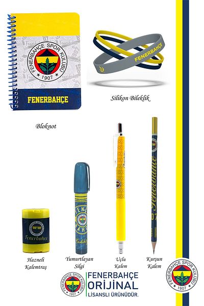 Fenerbahçe Original Licensed Pen Bracelet Memo Pad Pencil Sharpener Eraser Gift Set
