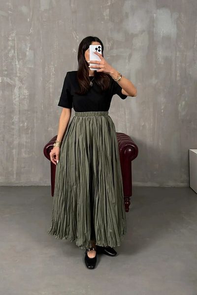 CELT Fusta Maxi Green Crinkle - Pliată șifonată