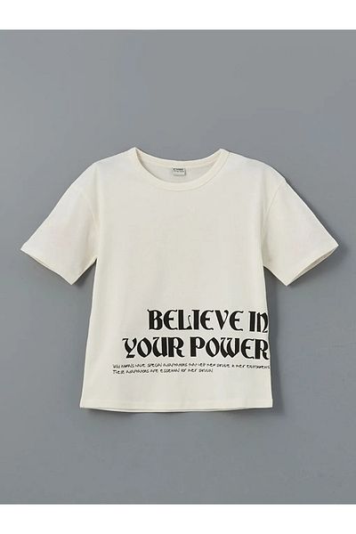 LC Waikiki Lcw Kids Ecru Crew Neck Boy T-Shirt