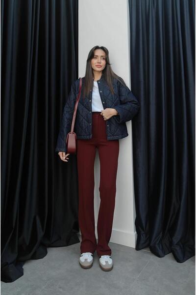 Havoş Burgundy Ribbed Palazzo Trousers