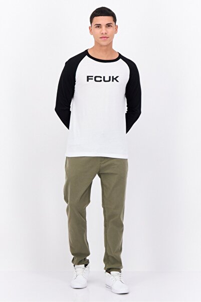 French Connection Men Crew Neck Long Sleeves Brand Logo T-Shirt, White