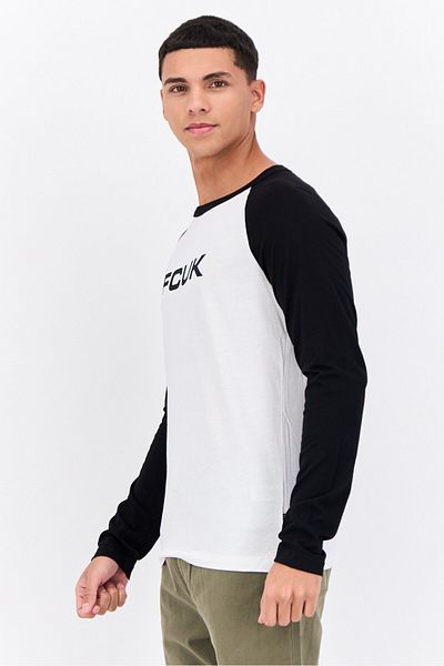 French Connection Men Crew Neck Long Sleeves Brand Logo T-shirt, White