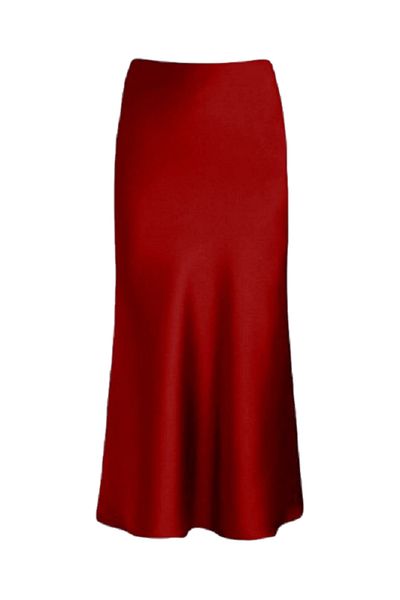 Kahra Collection Red 92cm Maxi Length Long Satin Skirt Tock Fabric Long Satin Skirt