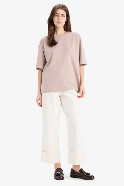 DeFacto Oversize Wide Fit Crew Neck Basic απλό χτενισμένο βαμβακερό κοντομάνικο μπλουζάκι C0099AX25SP