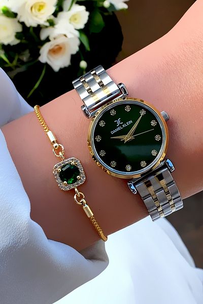 Daniel Klein 100% Original Valentine's Day Lover's Gift Green Dial Women's Wristwatch Bracelet Gift