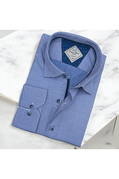 EREN STYLE Cămașă pentru bărbați cu mânecă lungă, albastră, din bumbac (Slim Fit Fit)