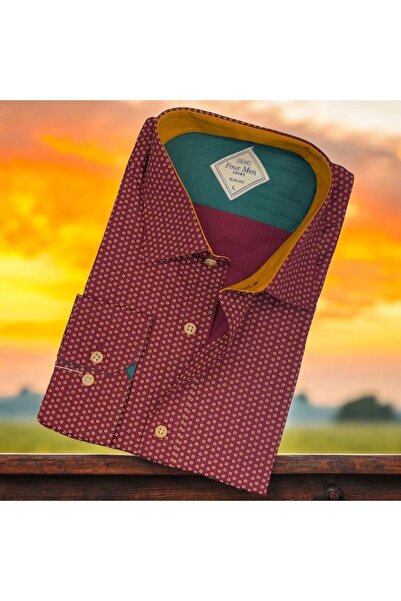 EREN STYLE Pamuk paketa crvene muške košulje dugih rukava (uzorak Slim fit)