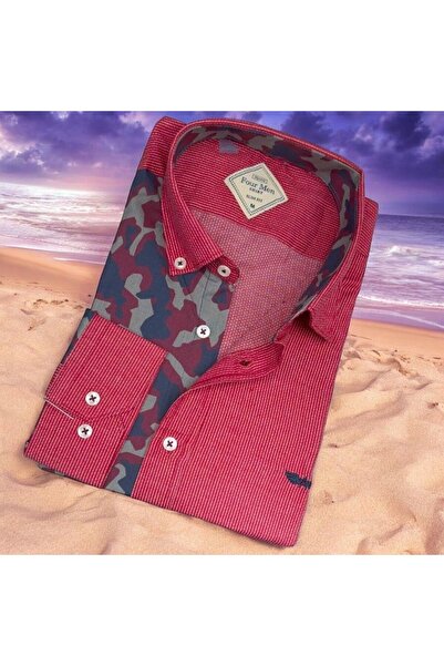 EREN STYLE Men's Cotton Red Long Sleeve Shirt (Slim Fit Fit Fit)