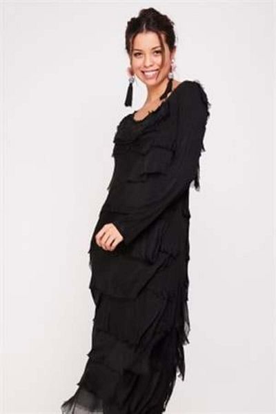 Bohem Stil Italian 2 Size Look Thin Layered Long Sleeve Rhinestone Silk Dress