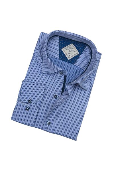 EREN STYLE Cămașă pentru bărbați cu mânecă lungă, albastră, din bumbac (Slim Fit Fit)
