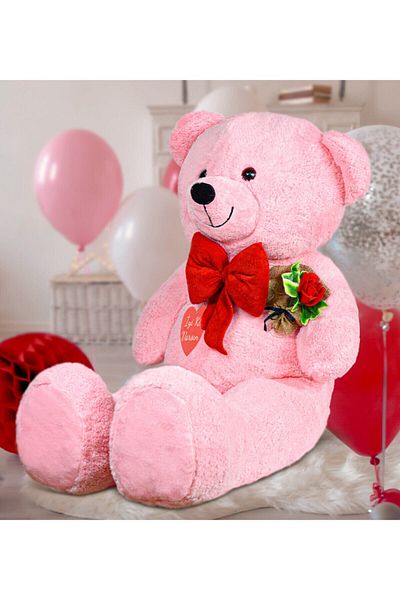 Princess Bear 130 cm Rose with Big Heart Bow Tie - 100% Local