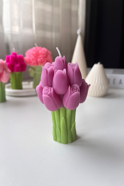 Candle Mor Lale Buketi Çiçek Kokulu Soya Mum