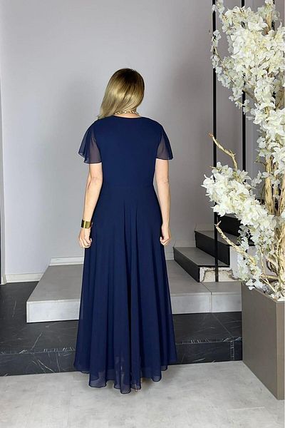 gesmoda Navy Blue Chiffon Evening Dress - G0931, Evening Dress with Sequin Detail