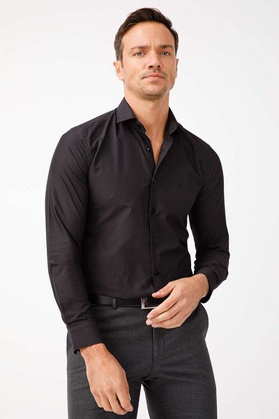 İgs Мъжка черна риза Slim Fit / Tally Mould Easy Iron Basic