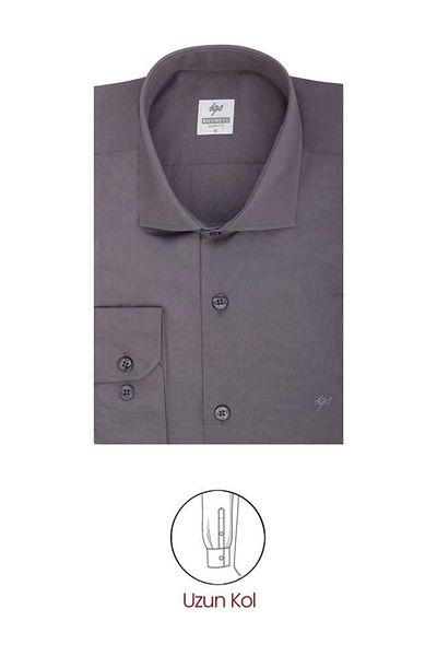 İgs Ανδρικό σκούρο γκρι Slim Fit / Slim Fit 7 cm Classic πουκάμισο