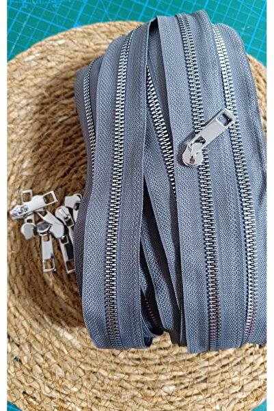 NGA's Koyu Gri T6 Gümüş Diş Kemik Fermuar Gümüş Rengi Başlık - 10 metre fermu...