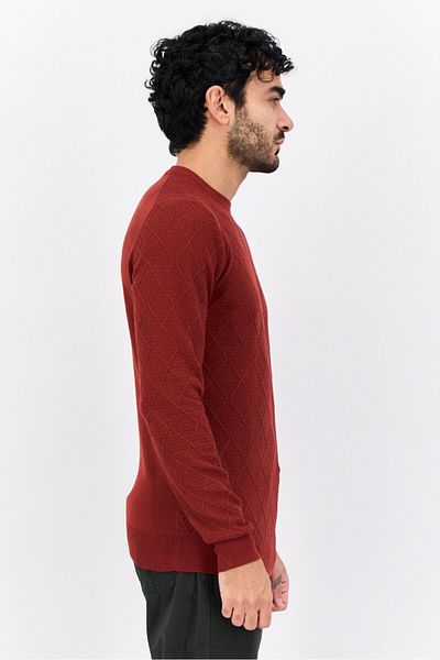 Sorbino Men Crew Neck Textured Sweater, Rust Brown