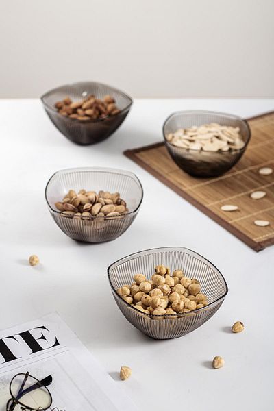 EWs Acrylic Baroque Smoked Square 4-Piece Small Bowl Set & Snack Bowl & Presentation & Treat (Not Glass) 6766DP4