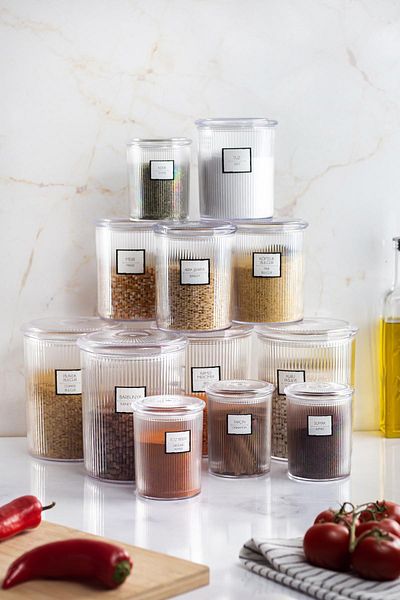 EWs Set of 12 Baroque Round Jars - 3 Sizes Storage and Food Containers (4*2000 ML, 4*1000 ML, 4*500 ML)