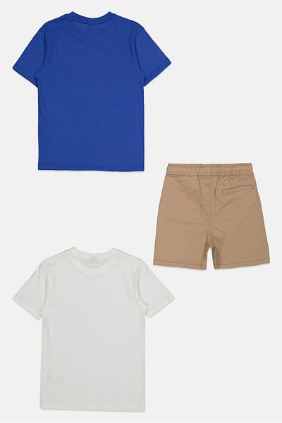 Nautica Kids Boy 3 Pcs Brand Logo T-Shirt And Chino Shorts, White/Blue/Tan
