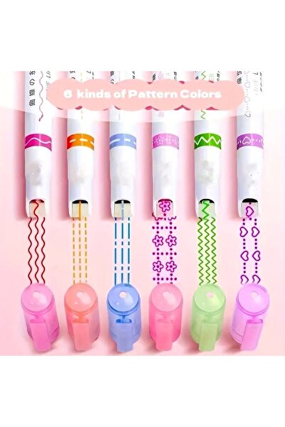 Sanathobi Desenli Kalemler, Kenar Süsü,kalp,çiçek Desenli Kalem,anaokulu Kalem,çocuk Etkinlik Hediye 6'lı Set