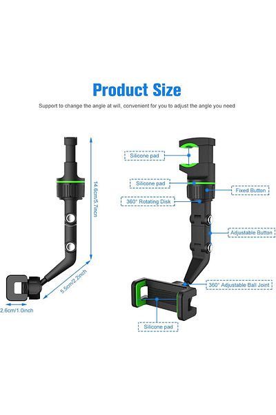 AWH Toyswill Rearview Mirror Phone Holder – 360° Rotating Universal Car Mount for iPhone, Huawei