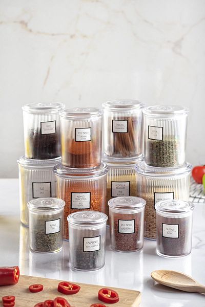 EWs Set of 12 Baroque Round Jars - 3 Sizes Storage and Food Containers (4*1000 ML, 4*500 ML, 4*250 ML)