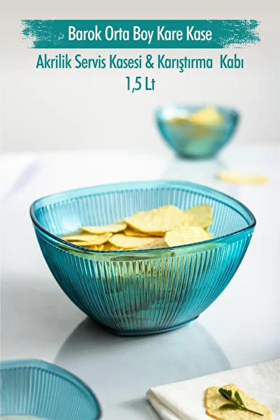 EWs Acrylic Baroque Aquamarine Medium Size Square Fruit & Salad Bowl & Mixing Bowl / 1.5 Lt (NOT GLASS)