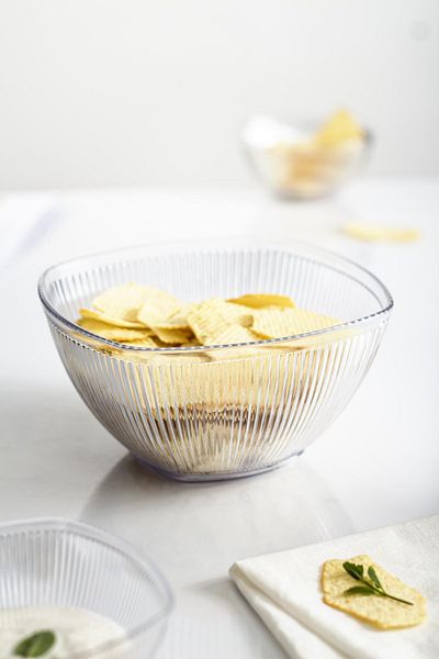 EWs Acrylic Barock Transparent Medium Size Square Fruit & Salad Bowl & Mixing Bowl / 1.5 Lt (NOT GLASS)