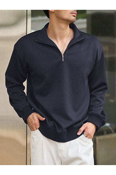 OKULCUBABA سويت شيرت رجالي عادي كبير الحجم بنصف سحاب