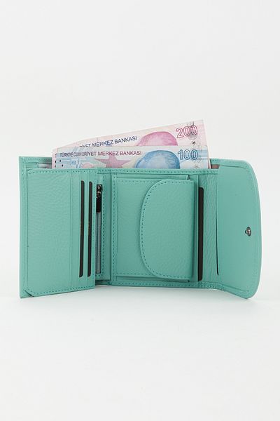 Fossil Boxed Genuine Leather Water Green Small Size Multi-Compartment Women's Hand Portfolio Card Holder Wallet