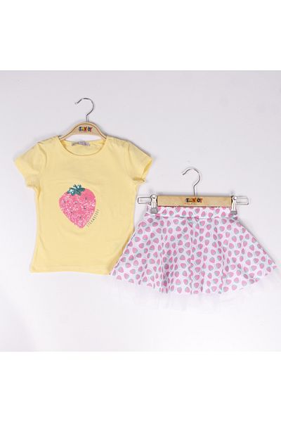 Toontoy Strawberry Embroidered Girl's Skirt Set