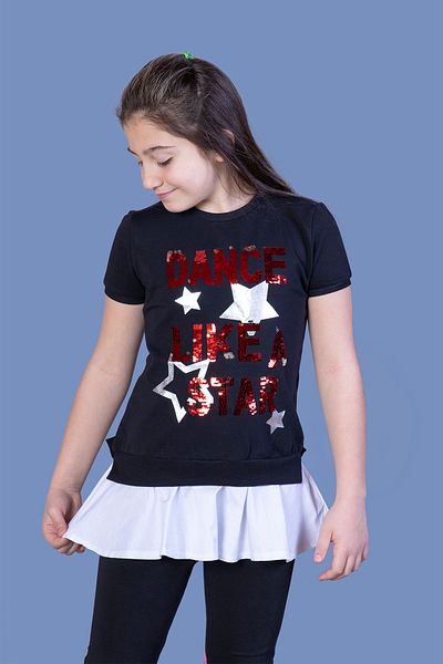 Toontoy Girl's Dance Sequin Embroidered T-Shirt