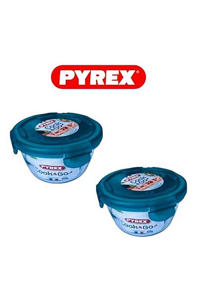 Pyrex طبق تخزين كوك اند جو راوند سعة 700 مل - عبوة من قطعتين - محكم الغلق، آمن للاستخدام في الفرن والميكروويف