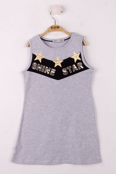 Toontoy Star Patterned Girl's Dress - Gilded