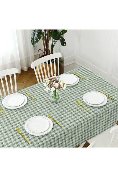 Evim Dark Mint Plaid Canvas Tablecloth - Liquid Proof and Stain Resistant