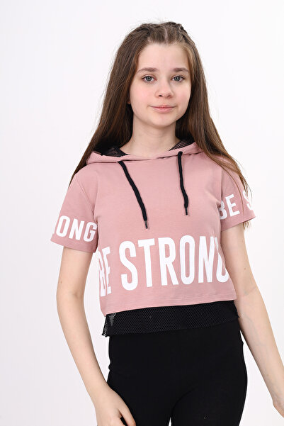 Toontoy Tricou Be Strong cu imprimeu pentru fete cu glugă