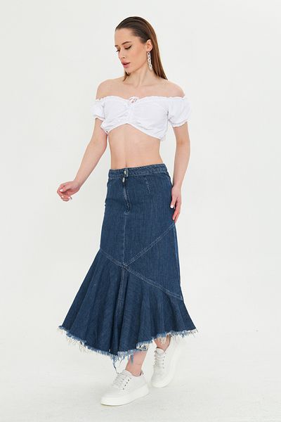 Kutaf Dark Blue Antique Washed Flounce Skirt