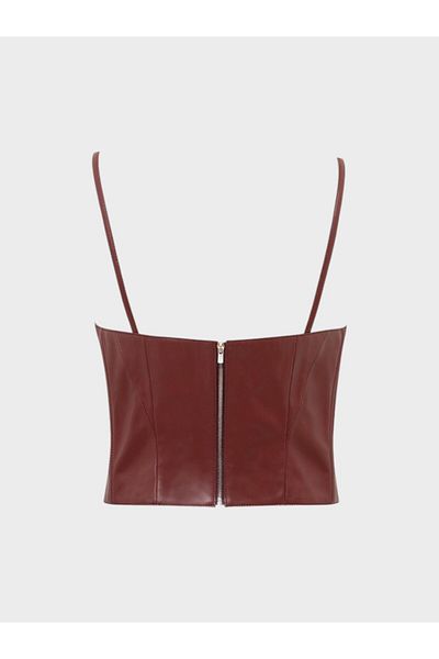 RİVUS Burgundy Vegan Leather Bustier