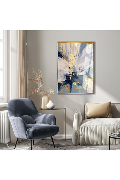 Harikabirev HARİKABİREV|LACİVERT-GOLD SOYUT ÇİÇEK DESENLİ MODELİ II |ÇERÇEVEL...